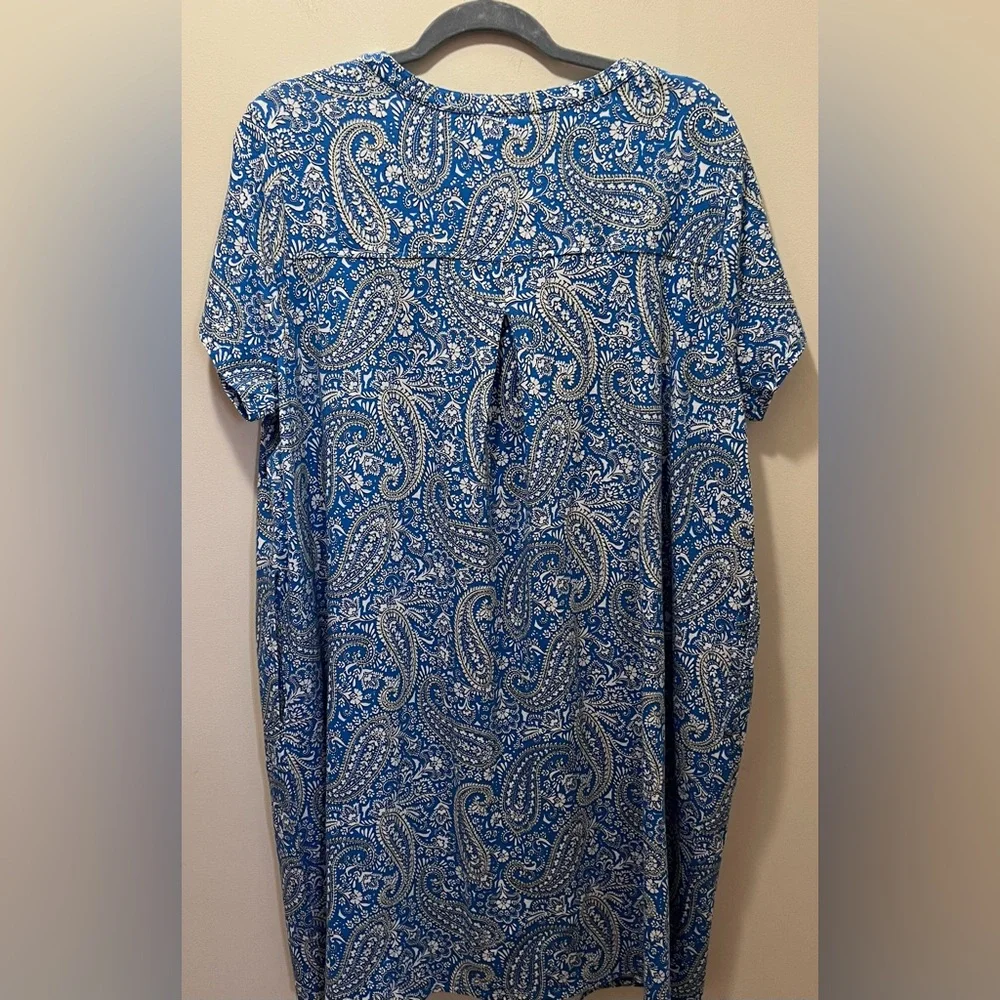 J. Jill Paisley-Printed A-Line Dress blue white short sleeve XLP NWT - Picture 7 of 11